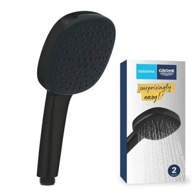 Afbeelding van GROHE Vitalio Comfort 110 QuickFix Handdouche voor lage druk (vierkant 11 cm douchekop 2 sprays: regen en straal, anti kalksysteem, siliconen ring, universeel montagesysteem), mat zwart, 269272434