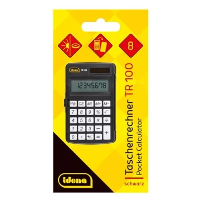 Afbeelding van Idena 11094 Zakrekenmachine TR100 met beschermkap, werkt op zonne energie incl. batterij, kantoorrekenmachine in zwart 8 cijferig display, ca. 7,3 x 11,7 1 cm