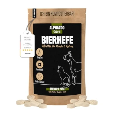 Afbeelding van alphazoo Biergisttabletten voor honden, katten en knaagdieren, 50 stuks, vachtverzorgingstabs glanzende vacht gezonde huid, natuurlijk anti tekenmiddel