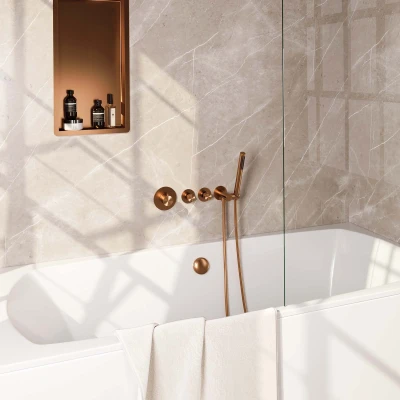Afbeelding van Brauer Copper Edition Badkraan inbouw douchegarnituur 3 gladde knoppen handdouche staaf 1 stand PVD geborsteld koper
