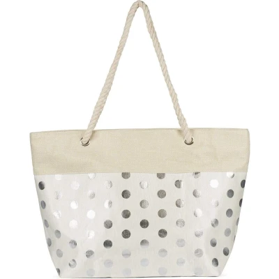 Afbeelding van Grote strandtas met metallic stippenpatroon en rits Dames XXL schoudertas shopper ritssluiting xl