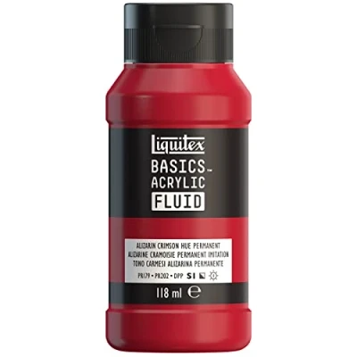 Afbeelding van Liquitex 8870389 Basics Fluid acrylverf met vloeiende consistentie, sneldrogend, lichtecht, waterbestendig, op waterbasis, fles van 118 ml, karmozijnrood