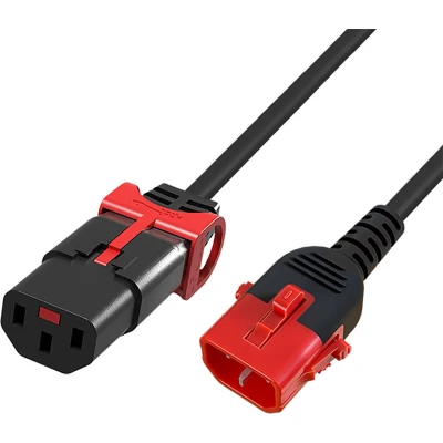 Afbeelding van ACT AK5502 Netsnoer C13 / C14 Dual IEC LOCK Zwart 1 meter