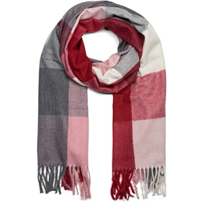 Afbeelding van styleBREAKER Unisex zachte geruitte sjaal met lange franjes, geruit, winter, gestolen 01017110, kleur:Bordeaux Rozig Grijs