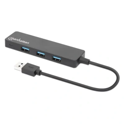 Afbeelding van Manhattan 164900 4 poorts USB 3.2 Gen 1 Hub Vier A poorten, 5 Gbit/S gegevensoverdrachtsnelheden, stroomvoorziening via USB, zwart