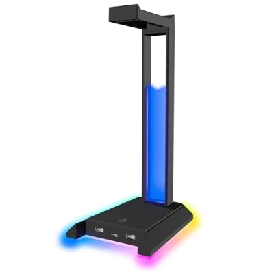 Afbeelding van Speedlink EXCELLO NX Hoofdtelefoon Stand Gamer RGB Headset Hoofdtelefoonstandaard gaming met 9 lichtmodi, USB Hub 1 C en 2 A Ports, zwart