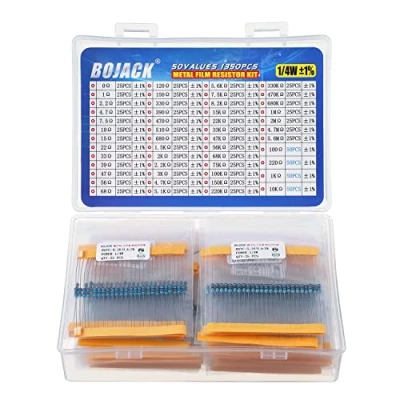Afbeelding van BOJACK 1350 stuks 50 waarden weerstandskit 0 Ohm 5.6M met 1% 1 / 4W metaalfilmweerstanden Assortiment