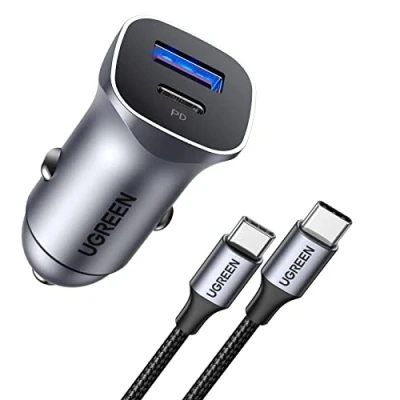 Afbeelding van UGREEN 30W Autolader met 1M USB C Kabel Dual Port Card Charger Ondersteunt 20W Compatibel iPhone 15,15 Plus,15 Pro,15 Pro Max/14 12, Galaxy S24, S23