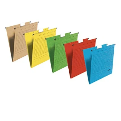 Afbeelding van Origineel Falken 5 stuks hangmap UniReg. Made in Germany. Gemaakt van gerecycled karton voor DIN A4, open aan de zijkanten, geassorteerde kleuren, Blauwe Engel ideaal losbladige archivering