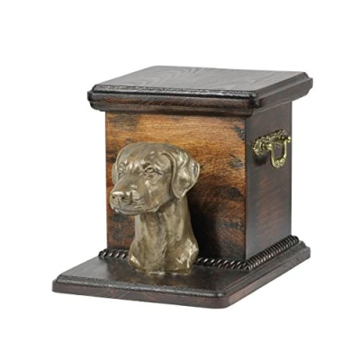 Afbeelding van Art Dog Handgemaakte Aangepaste Hondenherdenkingsurn Koudgegoten Bronzen Hondenkop op Berkenbasis Gepersonaliseerde Hondencrematiedoos 19x31x22cm Doberman Niet bijgesneden