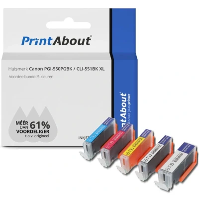Afbeelding van Huismerk Canon PGI 550PGBK / CLI 551BK XL Inktcartridge 5 kleuren Voordeelbundel Hoge capaciteit
