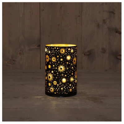 Afbeelding van Anna&#039;s Collection Glazen Kerstboom Kosmos Kerstverlichting 10x15 cm Zwart Goud
