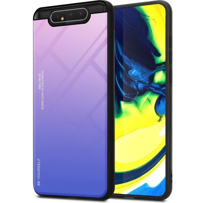 Afbeelding van Cadorabo Hoesje geschikt voor Samsung Galaxy A80 / A90 4G in ROZE BLAUW Tweekleurige beschermhoes van TPU silicone Case Cover en achterzijde gehard glas
