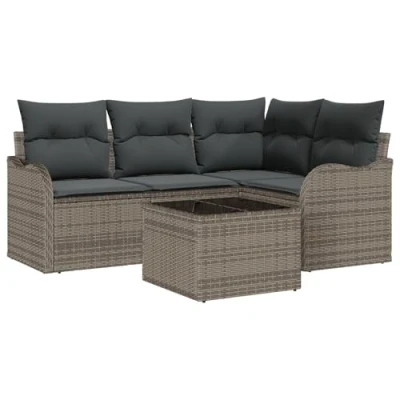 Afbeelding van vidaXL 4 delige Tuin Sofa Set met Kussens Zwart Poly Rattan