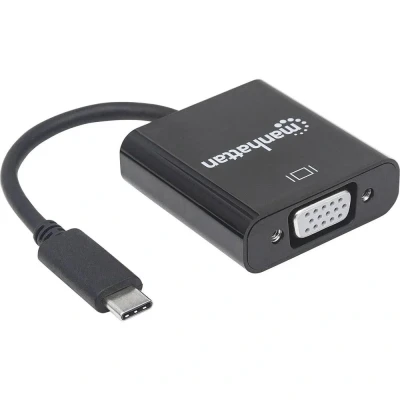 Afbeelding van Manhattan 151771 USB / VGA Adapter [1x 3.2 Gen 2 stekker C (USB 3.1) 1x bus] Zwart Kleurcodering, Flexibel, Folie afscherming, UL gecertificeerd,
