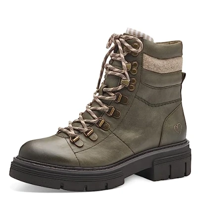 Afbeelding van Marco Tozzi Enkellaarsjes met plateauzool, Dames, Maat: 36, Khaki comb Textiel/ synthetisch