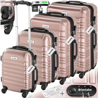 Afbeelding van tectake® Kofferset Mila 4 delig met bagageweegschaal en bagagelabel rosegold