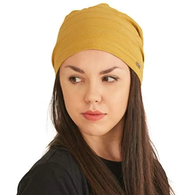 Afbeelding van Dames lichtgewicht zomer beanie heren 100% katoen slouchy hoed slouch gebreide pet chemohoofddeksels hoed, Mosterd, L