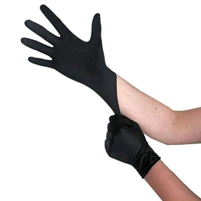 Afbeelding van wegwerphandschoenen zwart latex, L, 100 stuks, poedervrij, handschoenen voor eenmalig gebruik, latex zwart, verkrijgbaar in maat S, M, L &amp; XL