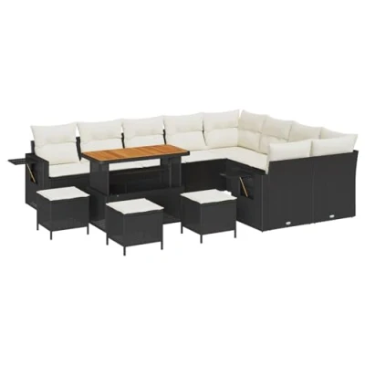 Afbeelding van vidaXL 13 delige Tuin Sofa Set met Kussens Zwart Poly Rattan Acacia