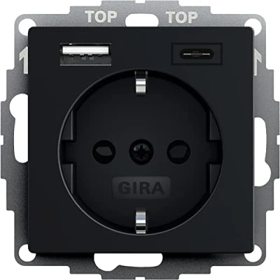 Afbeelding van Gira wandcontactdoos met randaarde 16 a 250 v shutter en usb voeding 2 voudig type c 2459005