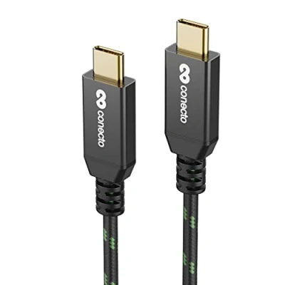Afbeelding van conecto, USB C naar data en oplaadkabel, 3.1, Gen 2, snellaadfunctie, vergulde stekker, E marker, 5A/100W, 10 GB/s, 4K 60Hz, aluminium behuizing, nylon mantel, zwart/groen, 1,00 m