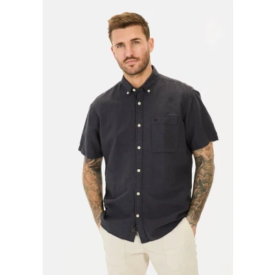 Afbeelding van camel active Korte mouwen overhemd van een katoen linnenmix Maat menswear 5XL Donkerblauw