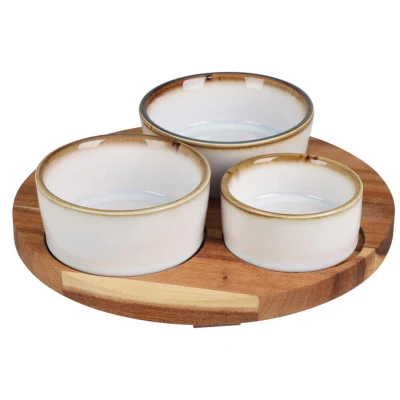 Afbeelding van Excellent Houseware Serveerplank acacia hout D20 cm incl. 3x schaaltjes