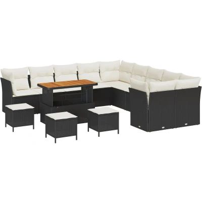 Afbeelding van vidaXL 14 delige tuinbank set met kussens zwarte poly rattan acacia