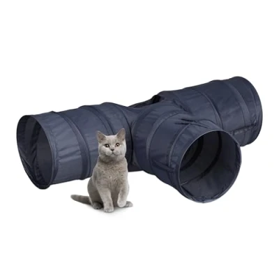 Afbeelding van Relaxdays kattentunnel met 3 gangen opvouwbare speeltunnel katten en konijnen rond