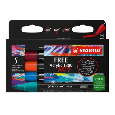 Afbeelding van STABILO Urban Free Acrylmarker T300, lijnbreedte 2 3 mm, verpakking van 5 stuks