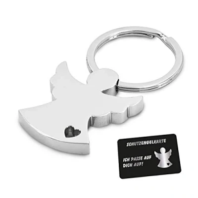 Afbeelding van ZWEN beschermengel sleutelhanger met geschenkdoos + beschermengelkaart I edele geluksbrenger zilver glanzend als talisman voor autobestuurders, partner en kinderen