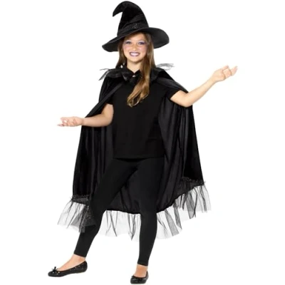 Afbeelding van Sparkly Witch Kit, Black, with Cloak &amp; Hat