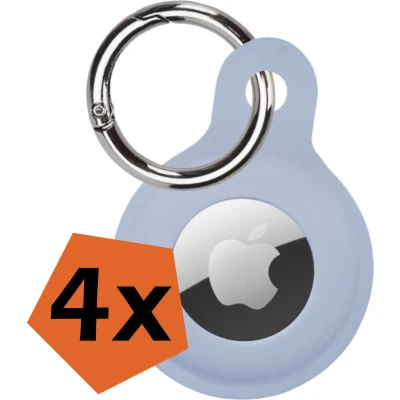 Afbeelding van Hoesje Geschikt voor Apple AirTag Sleutelhanger Hoes Siliconen Grijsblauw 4 PACK