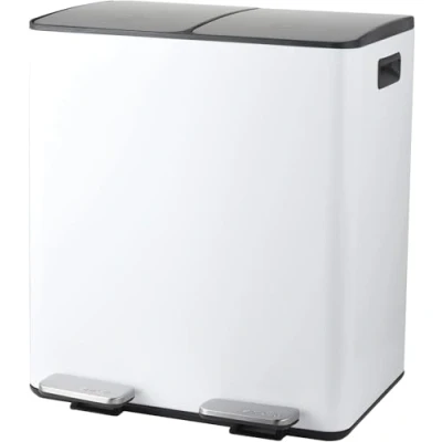 Afbeelding van Spirella Vuilnisemmer, afvalscheidingssysteem, 40 l (2 x 20 liter), met binnenemmer, grote afvalemmer, pedaalemmer, roestvrij staal, softclosemechanisme, wit