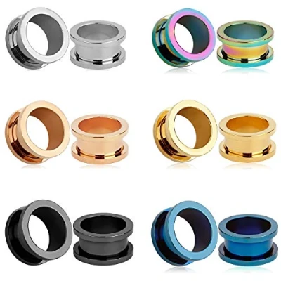 Afbeelding van TBOSEN Set van 12 stuks Roestvrij stalen oorplugs grote legering gauges stretching schroef tunnels gauge 6 mm 25 mm, staal
