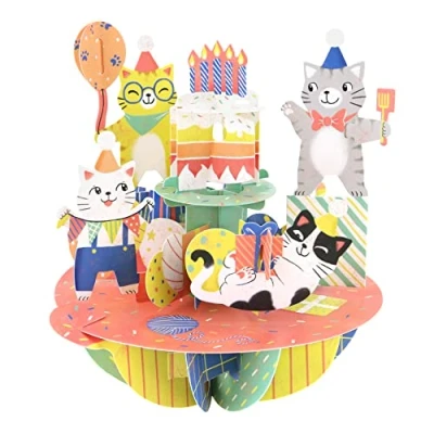 Afbeelding van SANTORO Pirouette, 3D pop up wenskaart verjaardagskatten cadeau voor kinderen, haar, hem, moeder, vrouw, dochter, kleindochter, verjaardag
