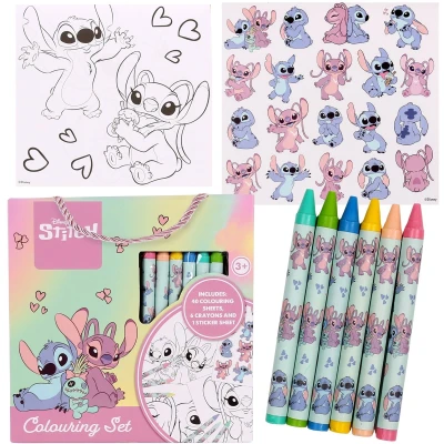 Afbeelding van DISNEY Stitch DRAAGBARE kleur SET, waskrijtjes + kleurboeken 40 STUKS stickers