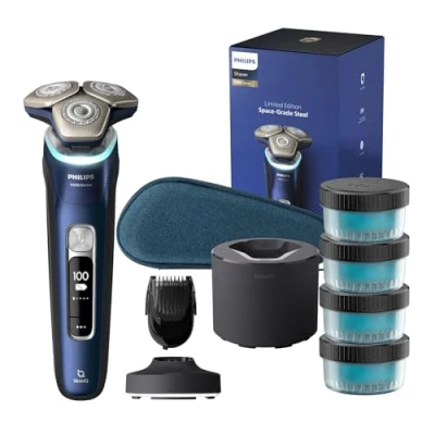 Afbeelding van Philips Shaver Series 9000 blauw elektrisch scheerapparaat, nat en droog scheren voor heren, Lift and Cut, SkinIQ technologie, uitklapbare trimmer, reinigingspod, oplader, reisetui (model S9980/74)