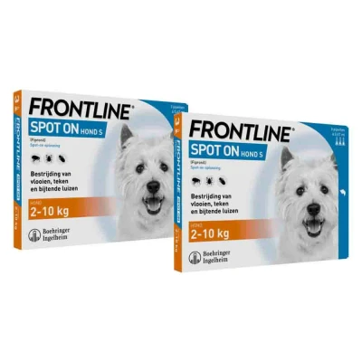 Afbeelding van 2x Frontline Spot On Anti Vlooien en Teken Druppels Hond S 2 tot 10 kg 3 pipetten