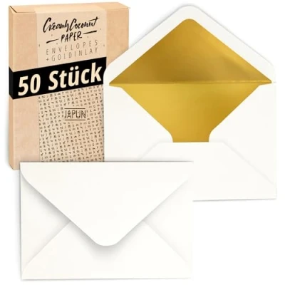 Afbeelding van Japun Enveloppen (50 stuks), envelop zonder venster DIN C6 162 x 114 mm binnenkant: goud papierkleur: wit