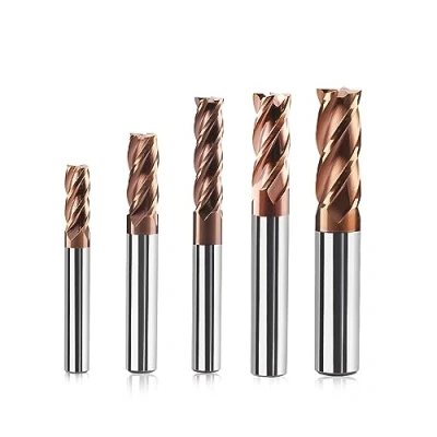 Afbeelding van 5 stuks frees schachtfrees hardmetaal 4 fluit, 6 12 mm CED TiSiN Coat spiraalfrees bit VHM CNC booropzetstukken/schachtfrees bit, 55 HRC snijkant boor freesbit voor staal, aluminiumlegering, koper