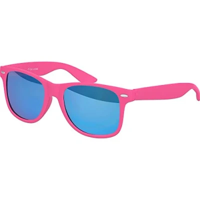 Afbeelding van Balinco Zonnebril UV400 CAT 3 CE Rubber met veerscharnier voor mannen &amp; vrouwen (roze blauw gespiegeld)
