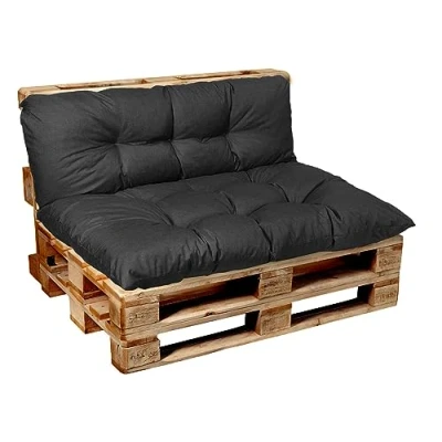 Afbeelding van Garden Factory Palletkussen, zitkussen, rugkussen of set, gewatteerd Set (Zitkussen 120x50+Rugkussen 120x40) Antraciet