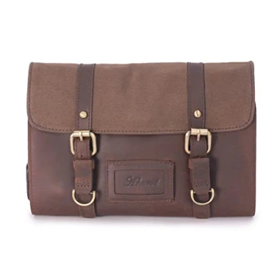 Afbeelding van Ashwood Men&#039;s Hangende Was Tas/Scheer Tas/Reizen/Gym/Toilettas Each Leer met Canvas HAMMERSMITH 7010 Modder (Bruin)