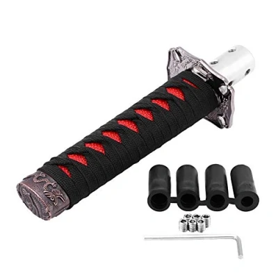 Afbeelding van Shift Lever Knop, universele schakelpook afdekking, Japanse Sword Car versnellingspook met 4 adapters zwart + rood