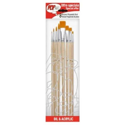 Afbeelding van Pebeo 950250 Borstelset, 8 delig, goudkleurig polyamide, rond, nummer 0, 3, 6, 10 en plat 2, 10, 14