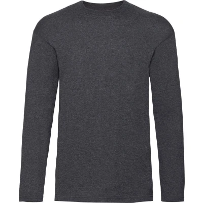 Afbeelding van Fruit Of The Loom Heren Valuegewicht T shirt met ronde hals en lange mouwen (Donker Heather)
