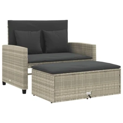 Afbeelding van Tuinbank 2 zits met kussens poly rattan lichtgrijs