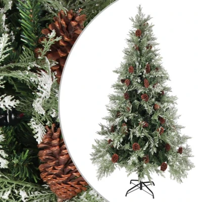 Afbeelding van Kerstboom met dennenappels 225 cm PVC en PE groen wit